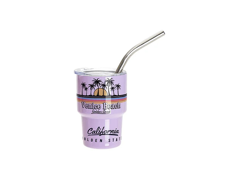 Sublimation Blanks 3oz/90ml Mini Stainless Steel Tumbler Shot Glass w/ Straw(Purple)
