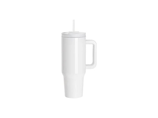 Sublimation Blanks 40oz/1200ml Stainless Steel White Travel Tumbler with Flip Lid & Straw(Gray White Handle)