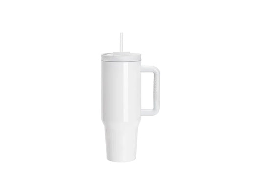 Sublimation 40oz/1200ml White Stainless Steel White Travel Tumbler with Flip Lid & Straw(Gray White Soft Grip Handle)