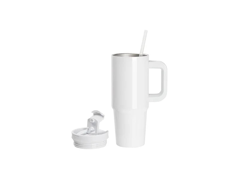 Sublimation Blanks 30oz/900ml Stainless Steel Travel Tumbler with Flip Lid & Straw(White Handle)