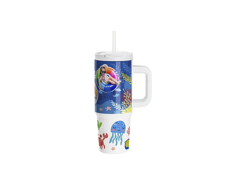 Sublimation Blanks 30oz/900ml Stainless Steel Travel Tumbler with Flip Lid & Straw(White Handle)