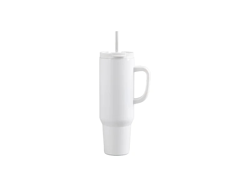 Sublimation 50oz/1500ml Stainless Steel White Travel Tumbler with Lid & Straw(White Handle)