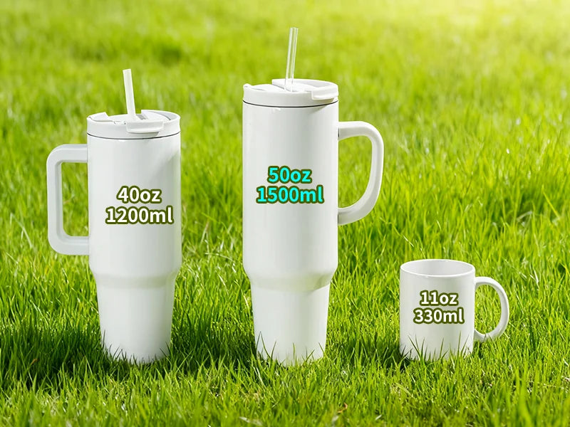 Sublimation 50oz/1500ml Stainless Steel White Travel Tumbler with Lid & Straw(White Handle)