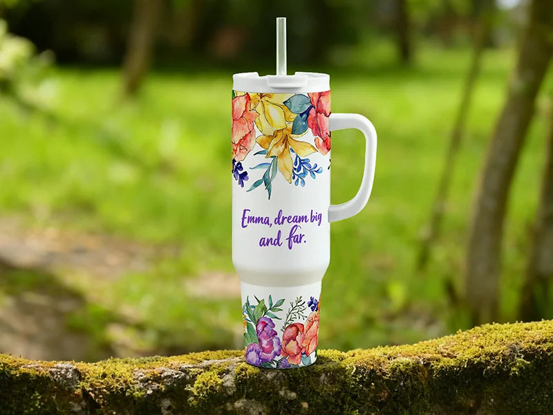 Sublimation 50oz/1500ml Stainless Steel White Travel Tumbler with Lid & Straw(White Handle)