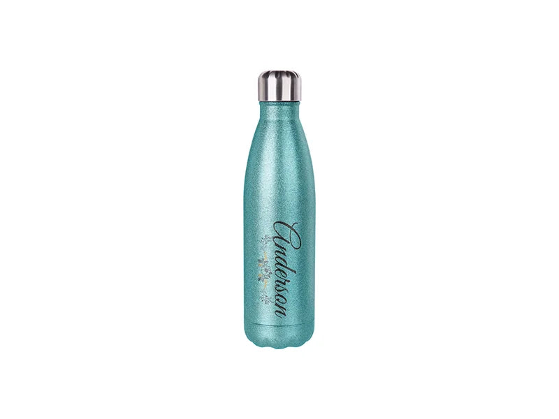 Sublimation 17oz/500ml Glitter Stainless Steel Cola Shaped Bottle (Light Blue)