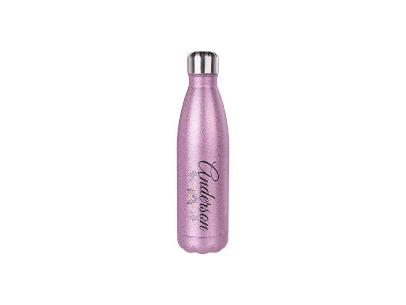 Sublimation 17oz/500ml Glitter Stainless Steel Cola Shaped Bottle (Pink)