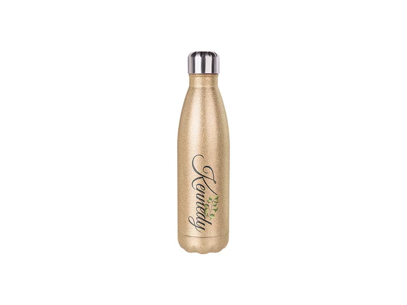 Sublimation 17oz/500ml Glitter Stainless Steel Cola Shaped Bottle (Rose Gold)