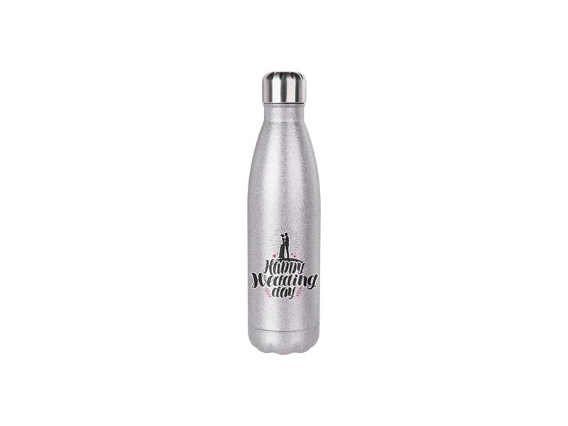 Sublimation 17oz/500ml Glitter Stainless Steel Cola Shaped Bottle(Silver)