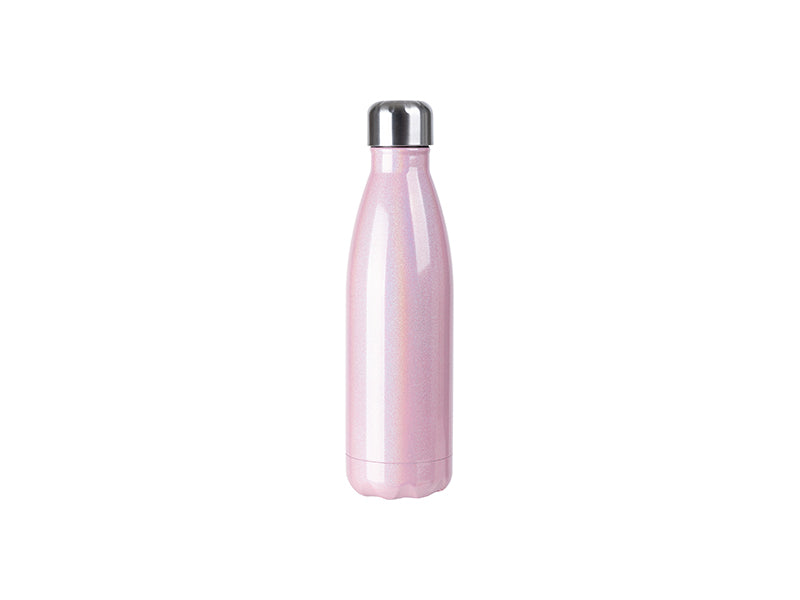 17oz/500ml Sublimation Blanks Glitter Sparkling Stainless Steel Cola Shaped Bottle (Pink)