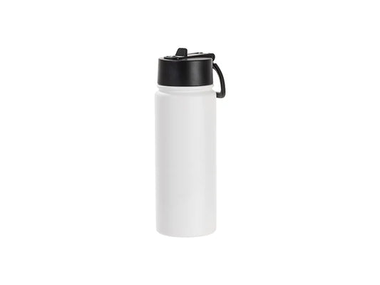 Sublimation Blanks 18oz/550ml Powder Coated SS Flask w/ Wide Mouth Straw Lid & Rotating Handle (White, Matt Sub Coating)