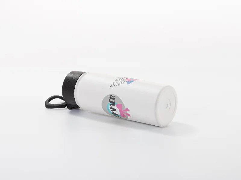 Sublimation Blanks 18oz/550ml Powder Coated SS Flask w/ Wide Mouth Straw Lid & Rotating Handle (White, Matt Sub Coating)