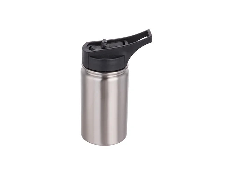 Sublimation 12oz/350ml Stainless Steel Flask w/ Sports Straw Cap Flip Lid (Silver)