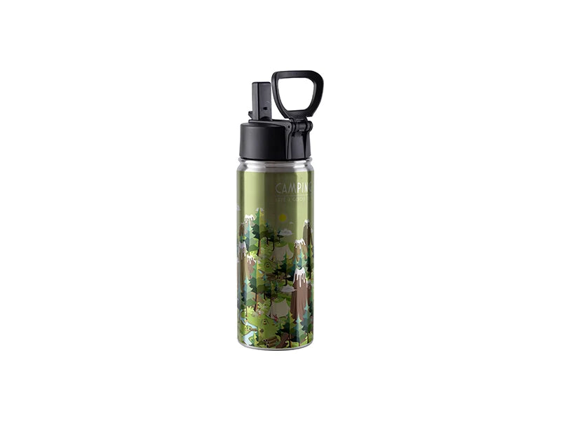 18oz/550ml Sublimation Blanks Stainless Steel Water Bottle w/ Wide Mouth Straw Lid & Rotating Handle(Silver)