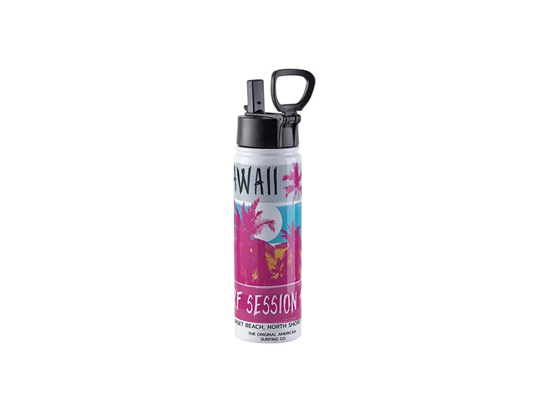 22oz/650ml Sublimation Blank Stainless Steel Water Bottles with Wide Mouth Straw Lid & Rotating Handle (White)