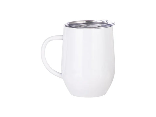 Sublimation 12oz/360ml Stainless Steel Stemless Wine Cup with Handle (White)