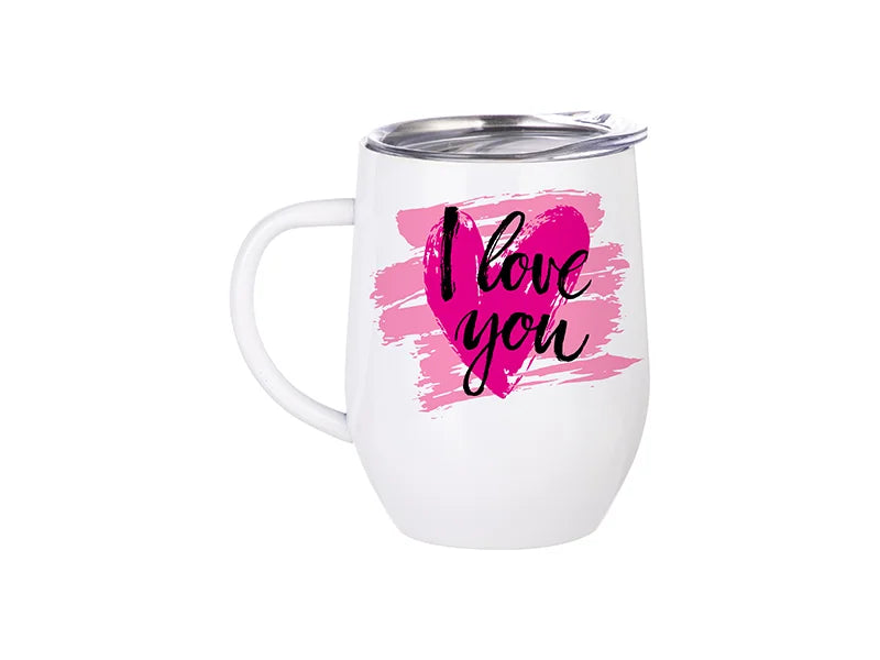 Sublimation 12oz/360ml Stainless Steel Stemless Wine Cup with Handle (White)