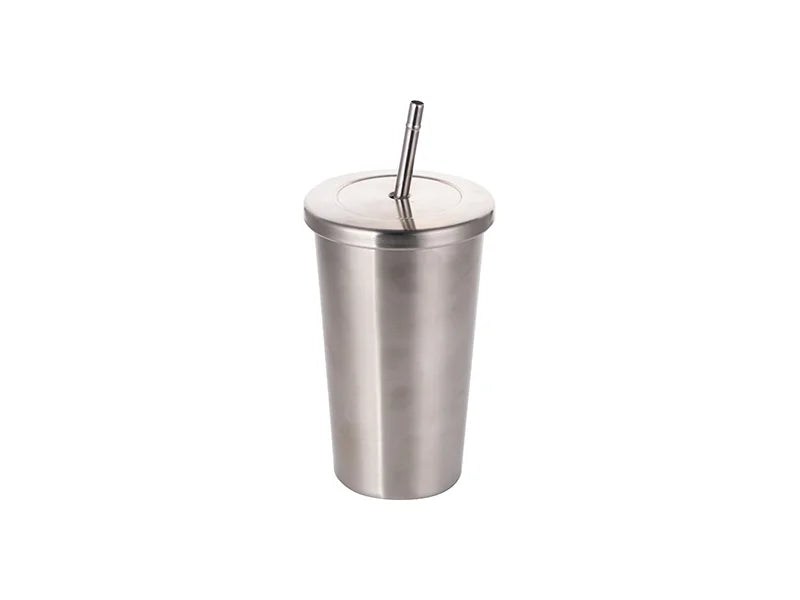 Sublimation 18oz/550ml Stainless Steel Tumbler with Straw & Lid (Silver)   MOQ:3000
