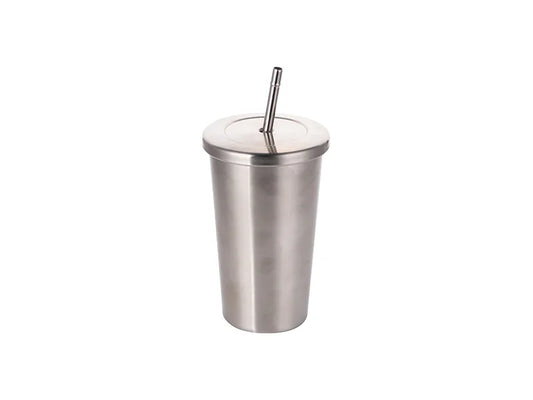 Sublimation 18oz/550ml Stainless Steel Tumbler with Straw & Lid (Silver)   MOQ:3000