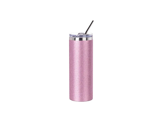 Sublimation 20oz/600ml Glitter Stainless Steel Skinny T Tumbler with Straw & Lid (Pink)