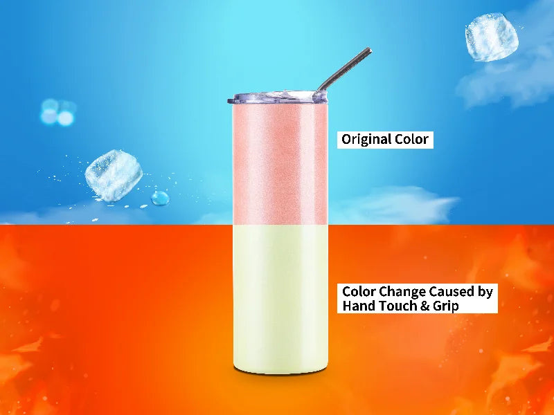 20oz/600ml Sublimation Heat-Sensitive Color Changing Stainless Steel Skinny Tumbler (Orange to Yellow)