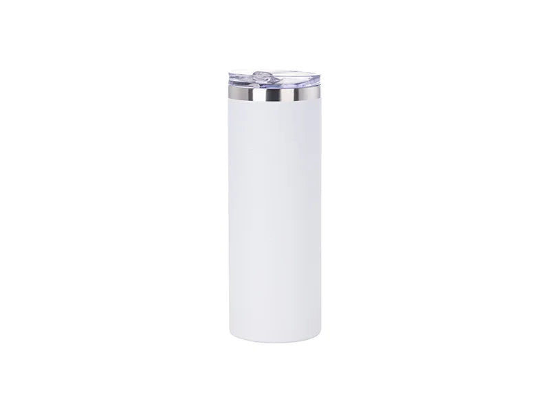 20oz/600ml Powder Coated Stainless Steel Tumbler with Straw & Lid (White)