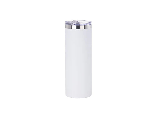 20oz/600ml Powder Coated Stainless Steel Tumbler with Straw & Lid (White)