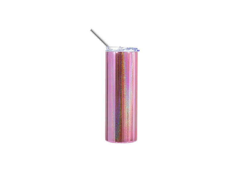 20oz/600ml Sublimation Blanks Stainless Steel Metallic Plated Glitter Skinny Tumbler (Pink)