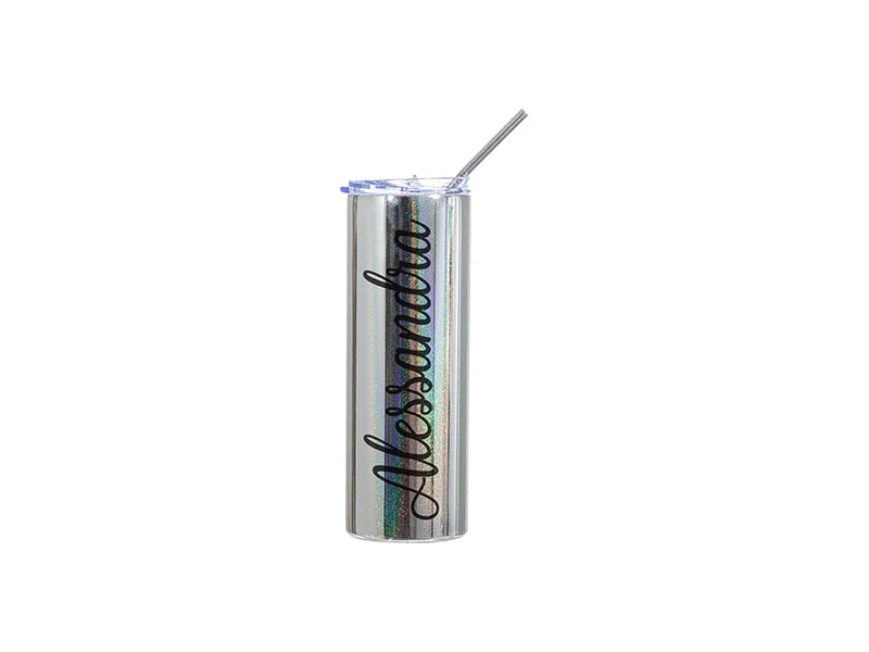 20oz/600ml Sublimation Blanks Stainless Steel Metallic Plated Glitter Skinny Tumbler (Silver)
