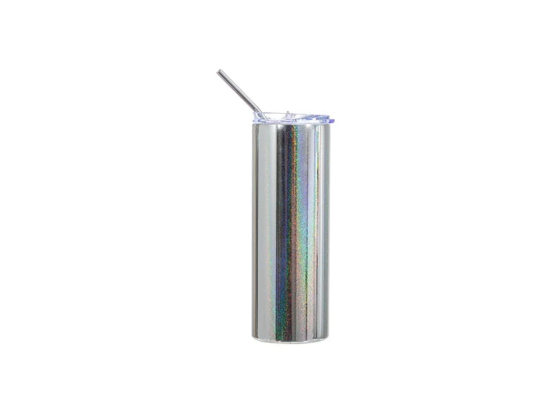 20oz/600ml Sublimation Blanks Stainless Steel Metallic Plated Glitter Skinny Tumbler (Silver)