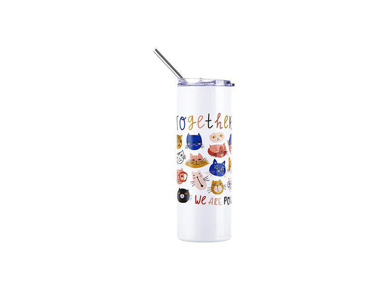 20oz/600ml SS  Color Changing Tumbler with Straw & Lid(UV-Activated, White to Red)