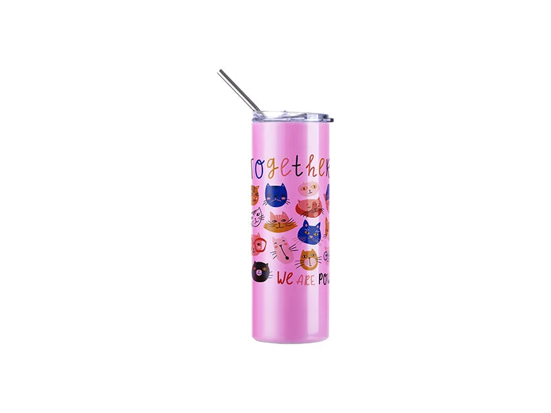 20oz/600ml SS  Color Changing Tumbler with Straw & Lid(UV-Activated, White to Red)