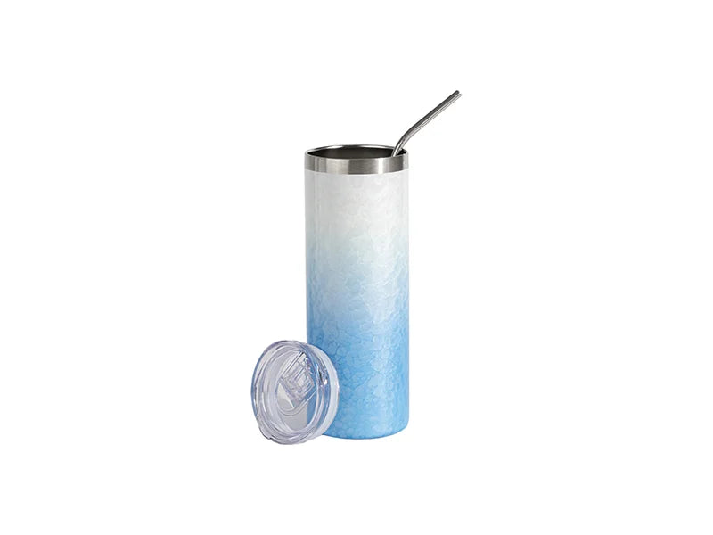 Sublimation 20oz/600ml 3D Puffy Cloud Stainless Steel Skinny Tumbler w/ Straw (Gradient White & Light Blue)
