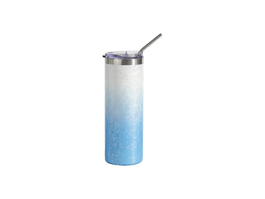 Sublimation 20oz/600ml 3D Puffy Cloud Stainless Steel Skinny Tumbler w/ Straw (Gradient White & Light Blue)