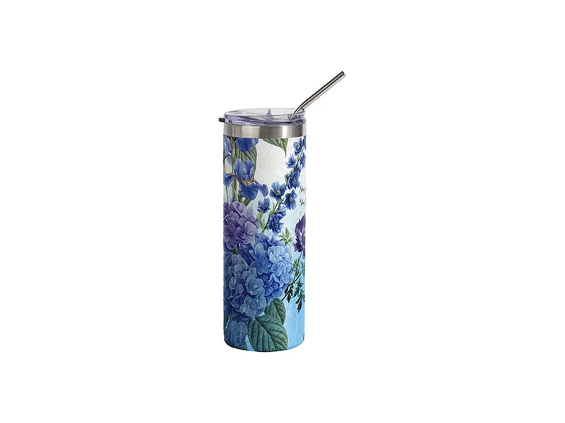 Sublimation 20oz/600ml 3D Puffy Cloud Stainless Steel Skinny Tumbler w/ Straw (Gradient White & Light Blue)