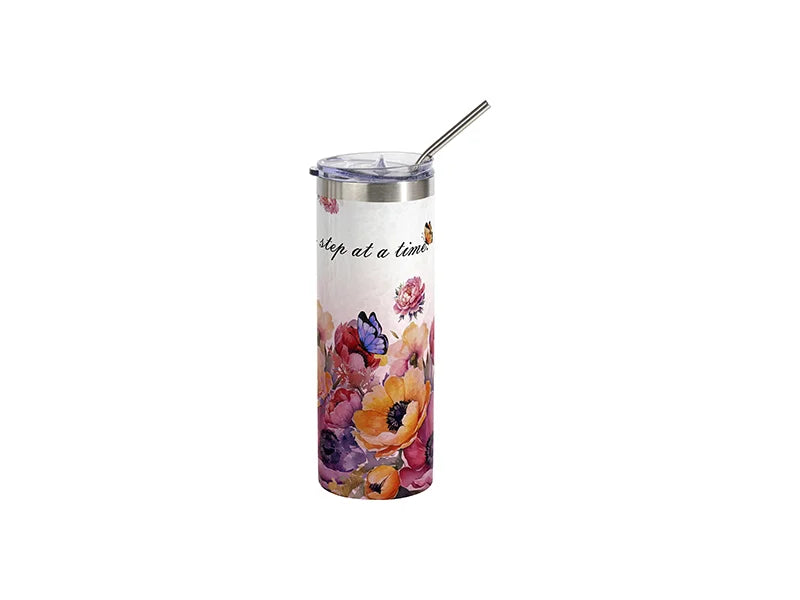 Sublimation 20oz/600ml 3D Puffy Cloud Stainless Steel Skinny Tumbler w/ Straw (Gradient White & Pink)
