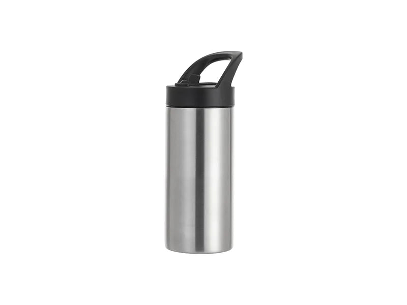 Sublimation Blanks 16oz/480ml Stainless Steel Skinny Tumbler with Black Portable Straw Lid(Silver)
