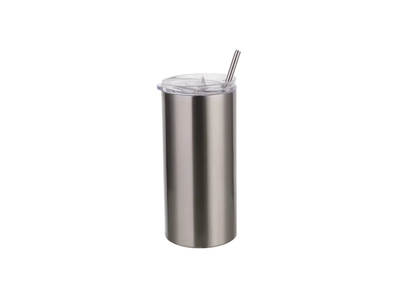 Sublimation 16oz/480ml Stainless Steel Skinny Tumbler with Straw & Lid (Silver)