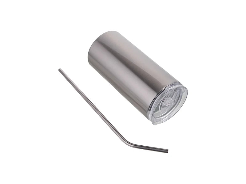 Sublimation 16oz/480ml Stainless Steel Skinny Tumbler with Straw & Lid (Silver)