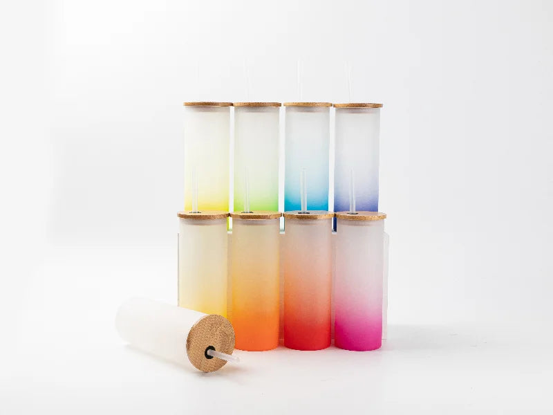17oz/500ml Sublimation Blanks Glass Skinny Tumbler (Frosted, Gradient Color)