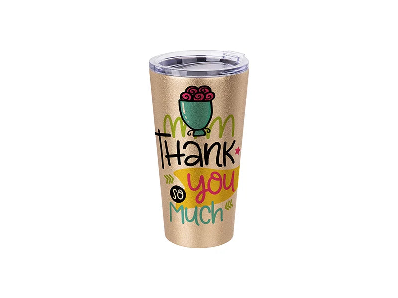 Sublimation 16oz/480ml Glitter Stainless Steel Tumbler w/ Lid (Gold)