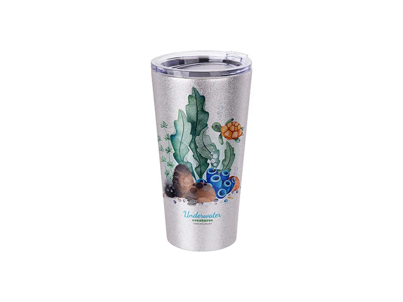 Sublimation 16oz/480ml Glitter Stainless Steel Tumbler w/ Lid (Silver)