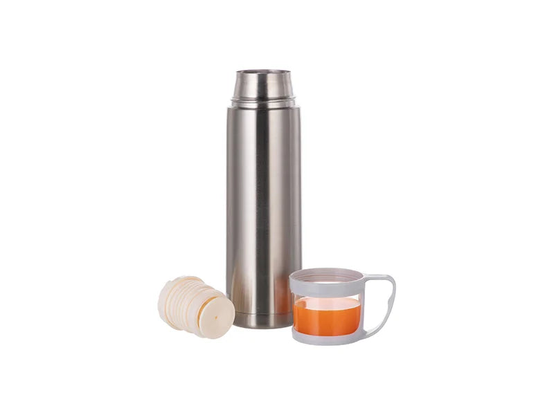 Sublimation 17oz/500ml Stainless Steel Flask w/ Clear Cup Cap (Silver) MOQ:2000