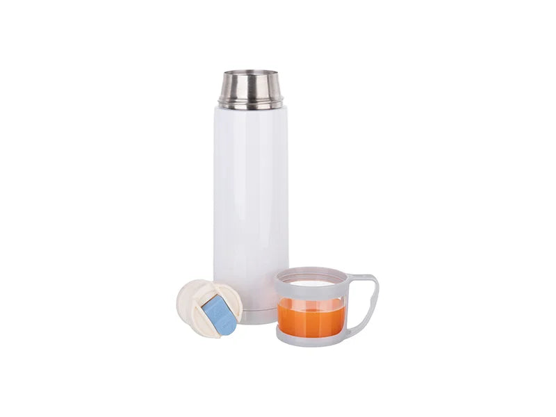 Sublimation 17oz/500ml Stainless Steel Flask w/ Clear Cup Cap (White) MOQ:2000