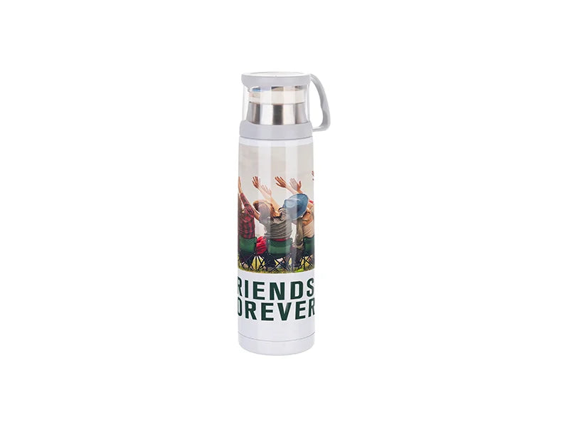 Sublimation 17oz/500ml Stainless Steel Flask w/ Clear Cup Cap (White) MOQ:2000