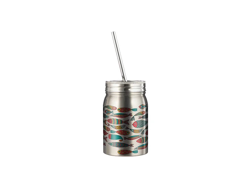 17oz/500ml Sublimation Stainless Steel Mason Tumbler with Straw (Silver)