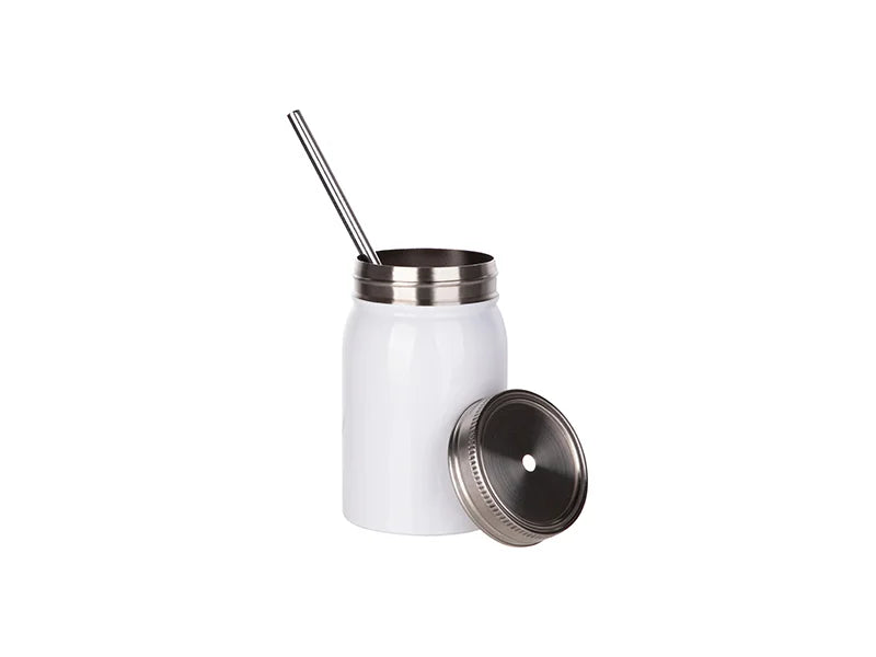 17oz/500ml Sublimation Stainless Steel Mason Tumbler with Straw (White)