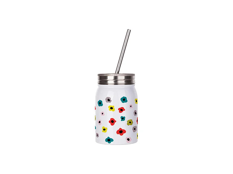 17oz/500ml Sublimation Stainless Steel Mason Tumbler with Straw (White)