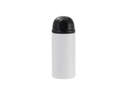 Sublimation Blanks 12oz/360ml Powder Coated Kids SS Bottle with Silicon Straw & Black Lid (White, Matt Sub Coating)