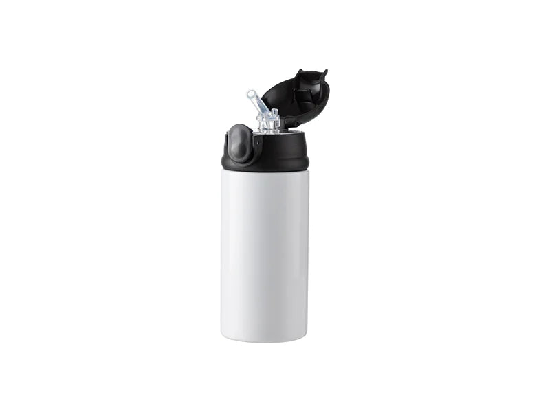 12oz/360ml Sublimation Blanks Kids Stainless Steel Bottle With Silicon Straw & Black Cap (White)