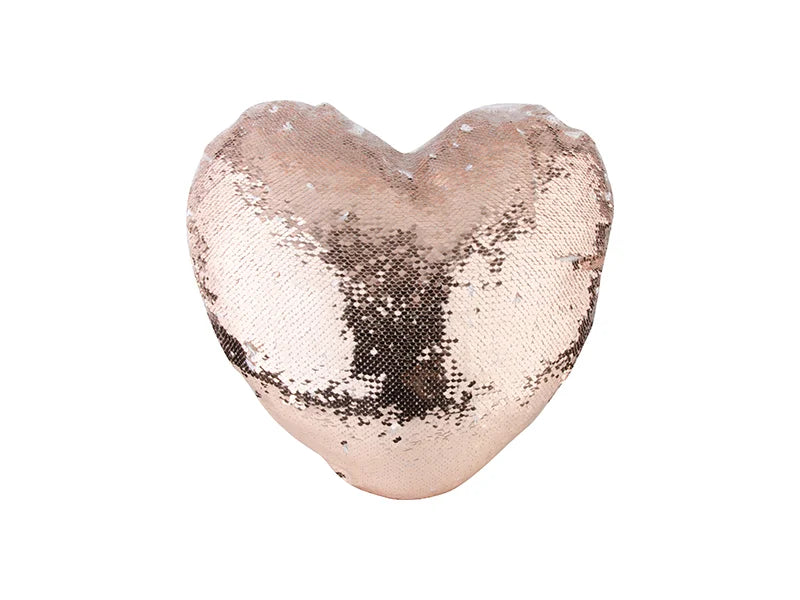 Sublimation Heart Shaped Sequin Pillow Cover (Champagne w/ White, 39*44cm)